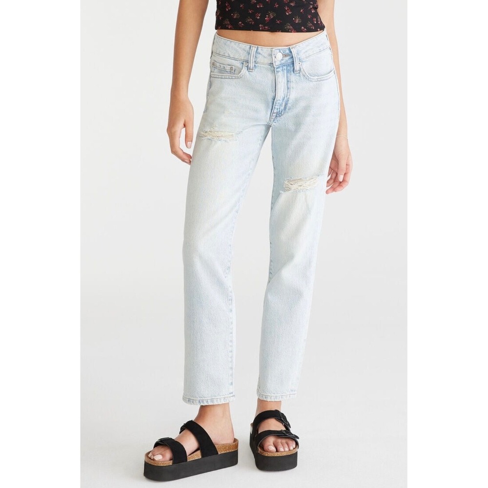 Aeropostale Mid Rise Ankle Straight Jeans Women's 16R Distressed Casual Light